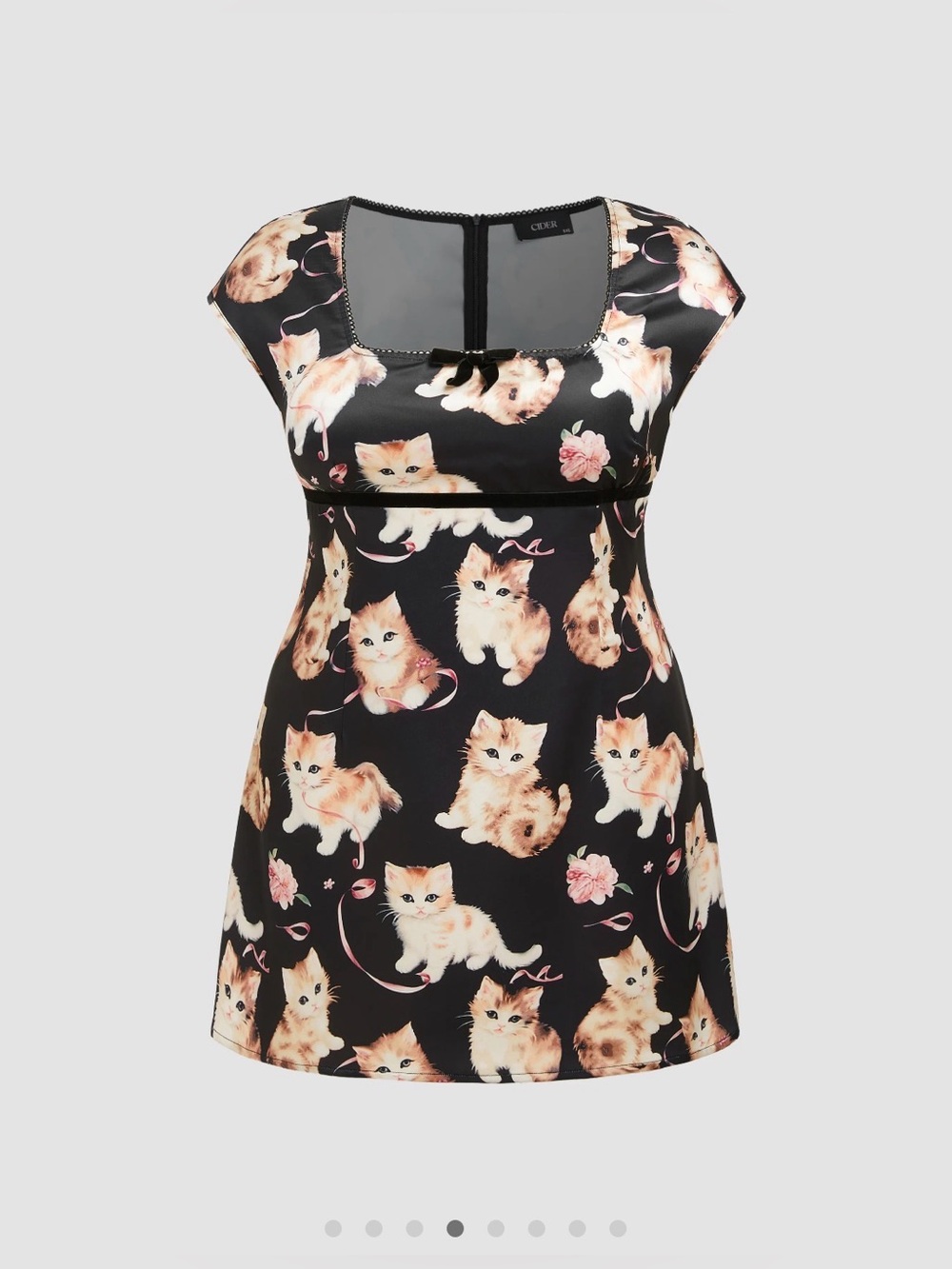 NWT CIDER BLACK SATIN V-NECK CAT BOWKNOT MINI DRESS CURVE PLUS SIZE 1XL 16/18